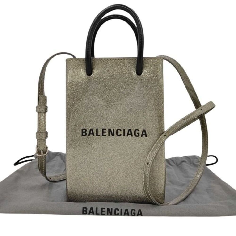 BALENCIAGA Shoulder Bag with Phone Holder 593826 Gold Black Coated Leather Wo...
